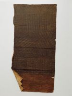 Barkcloth ngatu ‘uli Part of a very large piece of barkcloth, with broad black stripes that stands out only slightly against the blackish-brown background.