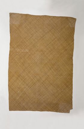 Mat A piece of very fine matting made of light brown plantain leaf fibres.