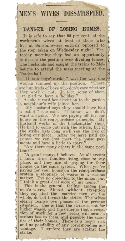 Newspaper clipping with title 'Men's wives dissatisfied'.