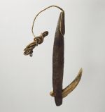 Fishhook matau okooko Fishhook with wooden shank, inserted bone point, and twisted cord as the line.