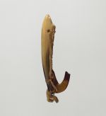 Fishhook mata’u Fishhook with mother-of-pearl shank, the hook made of tortoiseshell, both secured together with plaited cord of plant fibre to form the line.