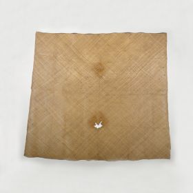 Mat A piece of very fine matting with a fringed border, made of light brown plantain leaf fibres.