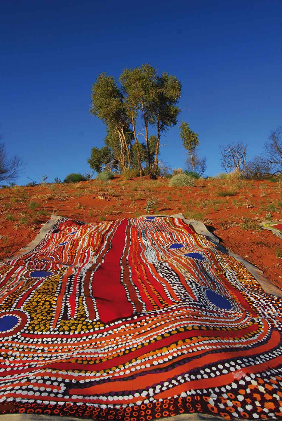 Colour photo of a painting laid out on the ground.