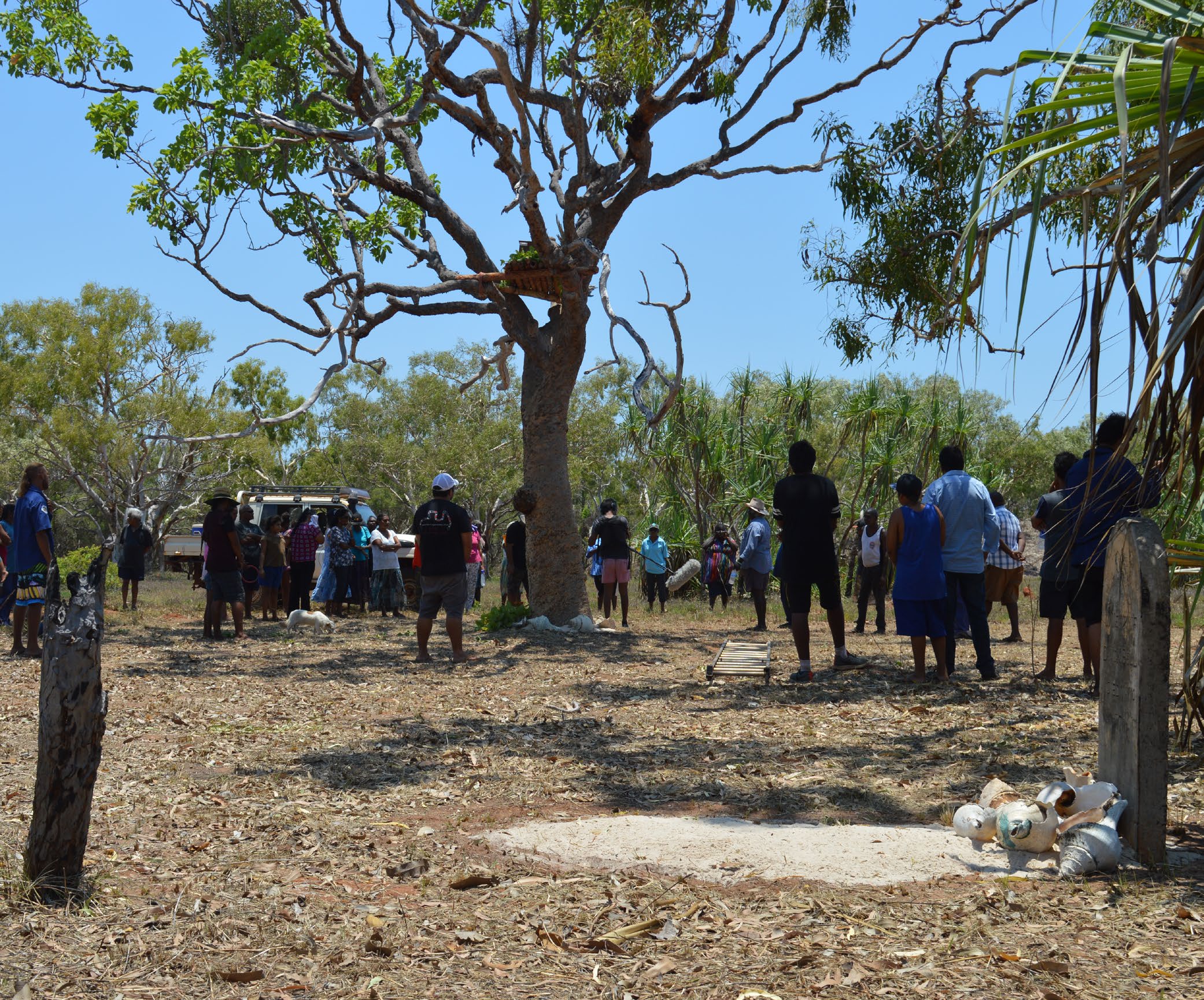 Photo of a large group of people standing in overall setting.