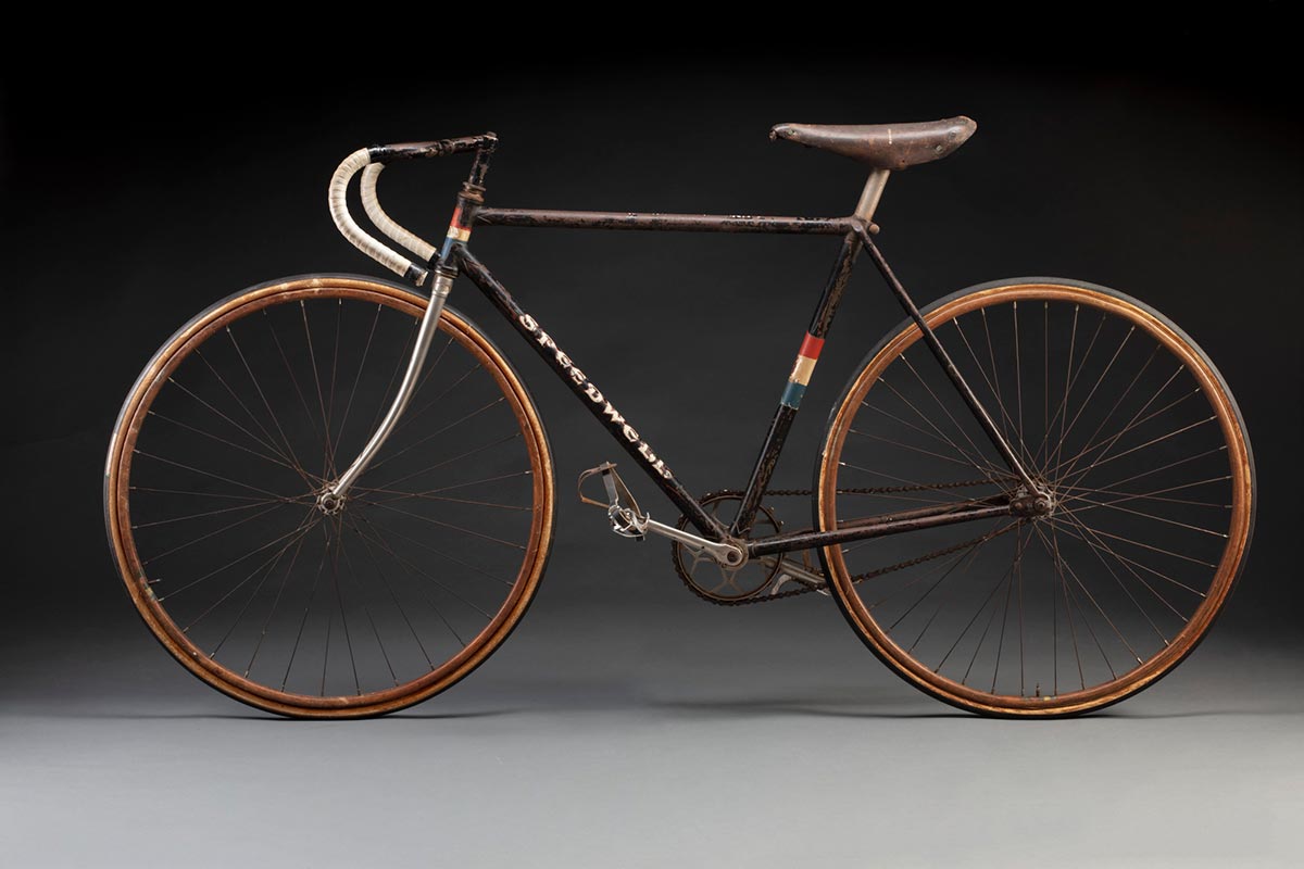 An old rusted bicycle with the text: SPEEDWELL printed on its downtube.