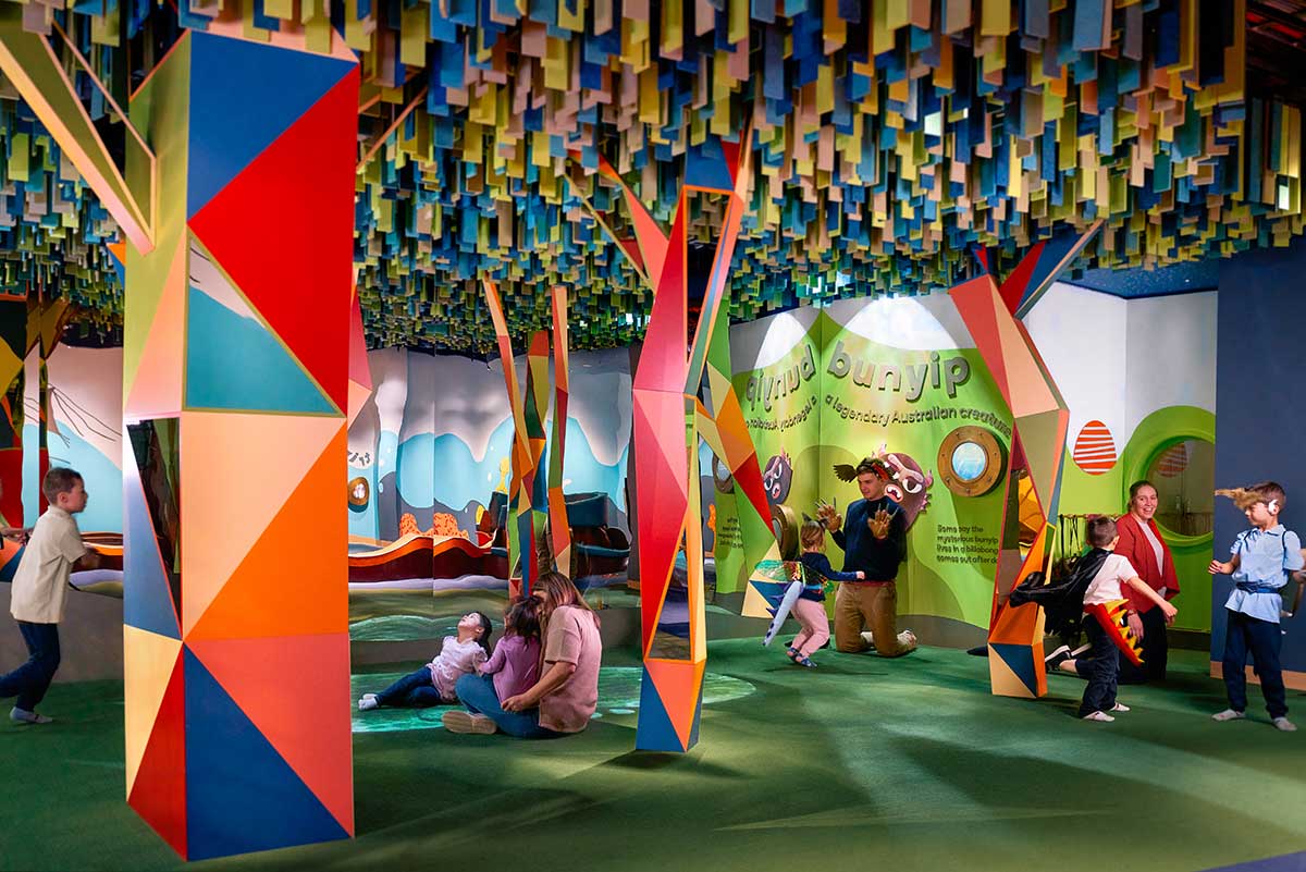 Children playing dress-ups in the Bunyip Billabong area of the Discovery Centre