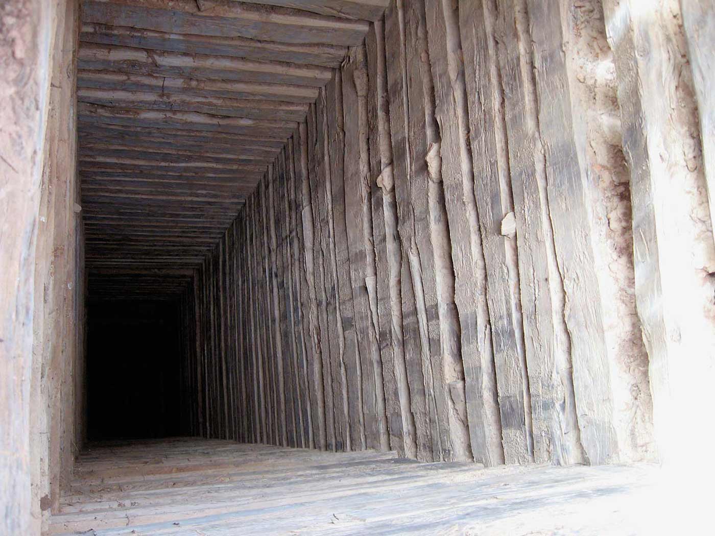 Colour photo of a mining shaft.