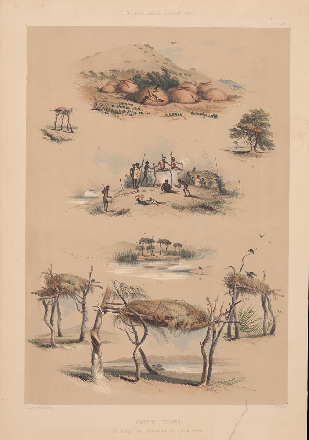 Artwork featuring multiple scenes of a smoking ceremony.