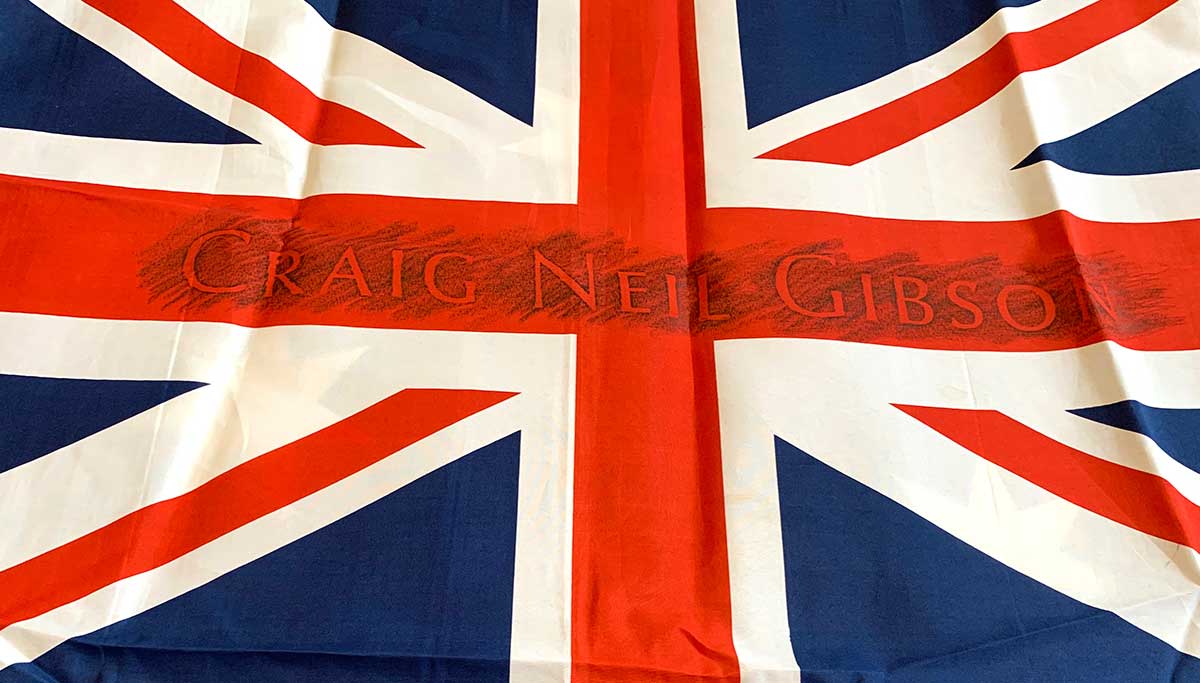 Union Jack section of an Australian flag with the name Craig Neil Gibson etched into the central horizontal band.