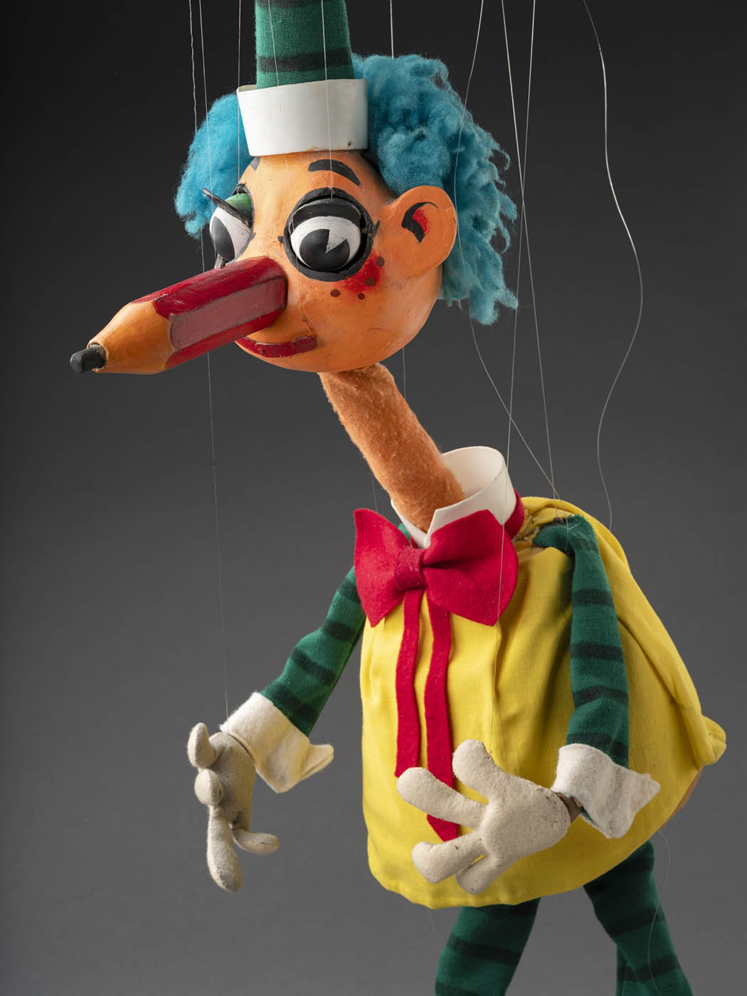 A close up photograph of Mr Squiggle showing his face and torso.