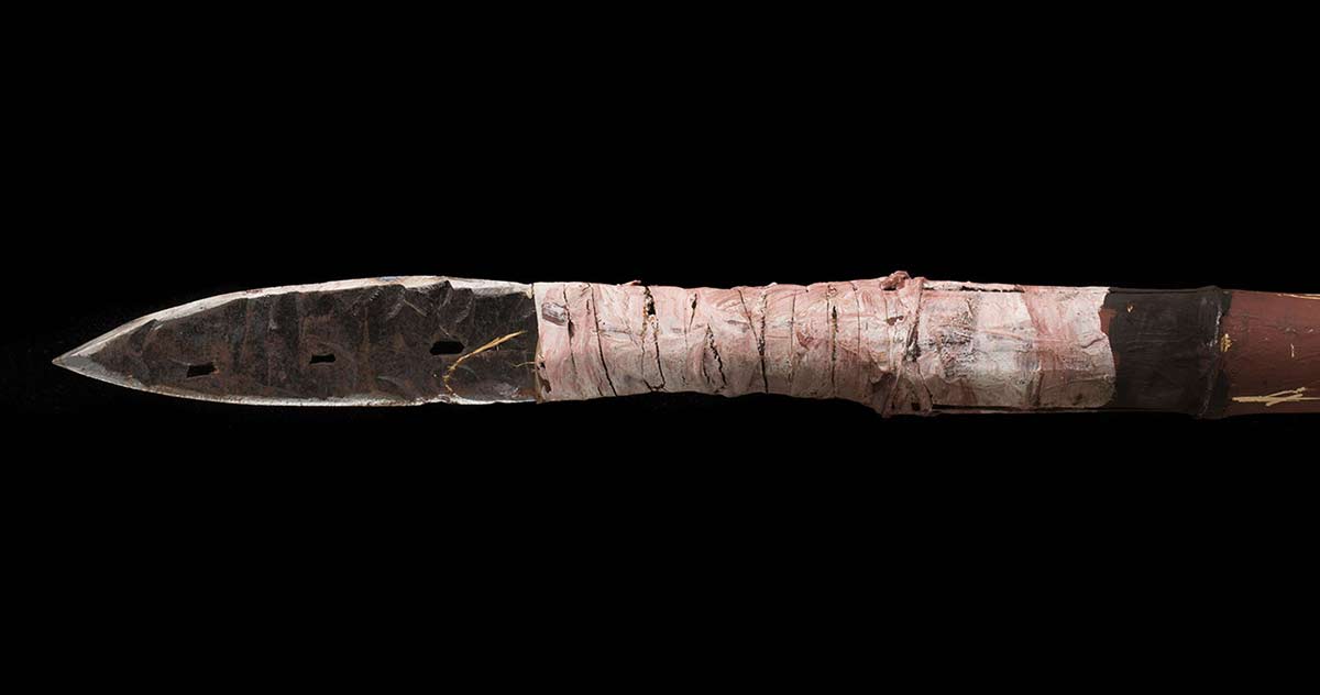 Spear with spearhead made from a horse shoe.