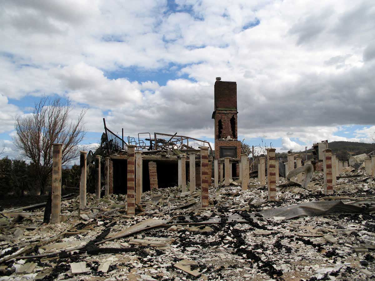 Remains of a house destroyed by the Black Saturday fires.
