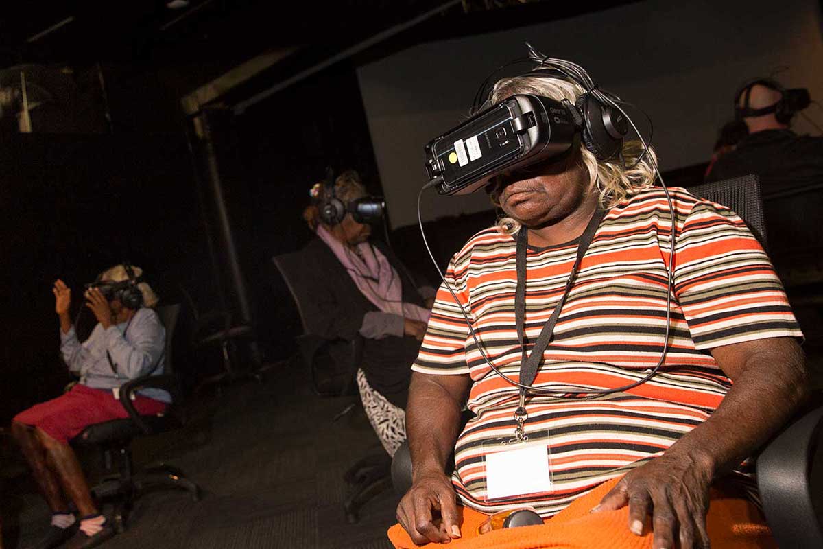 People wearing virtual reality headsets.