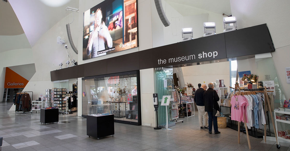 Gift store shop front inside a large atrium.