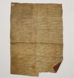 Barkcloth kapa Thick grooved barkcloth, dyed red on one side and a light colour pattern with parallel black lines on the other.
