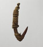Fishhook matau Two-part fishhook made of wood, with twisted cord, and lashing made of plant material.