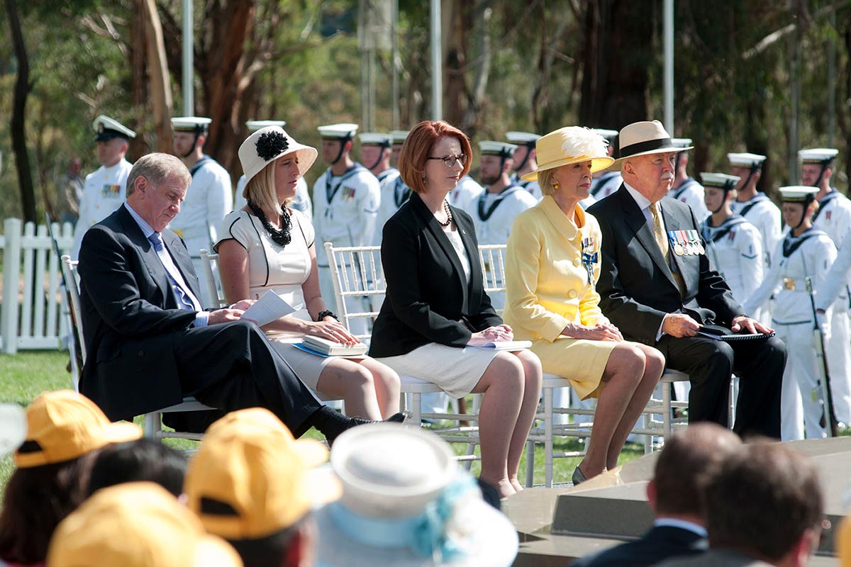 Dignitaries seated at ceremony to mark the centenary of the laying of the Foundation stone for Canberra.