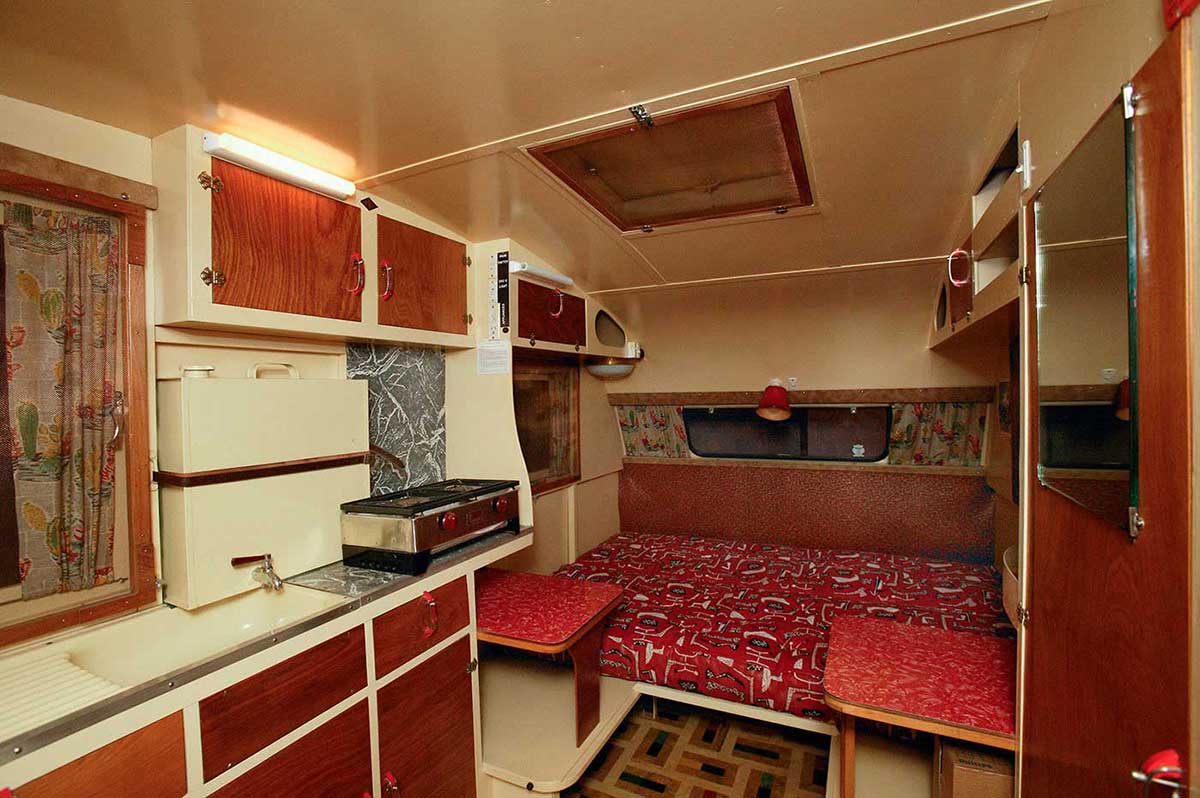 Interior of a vintage caravan.