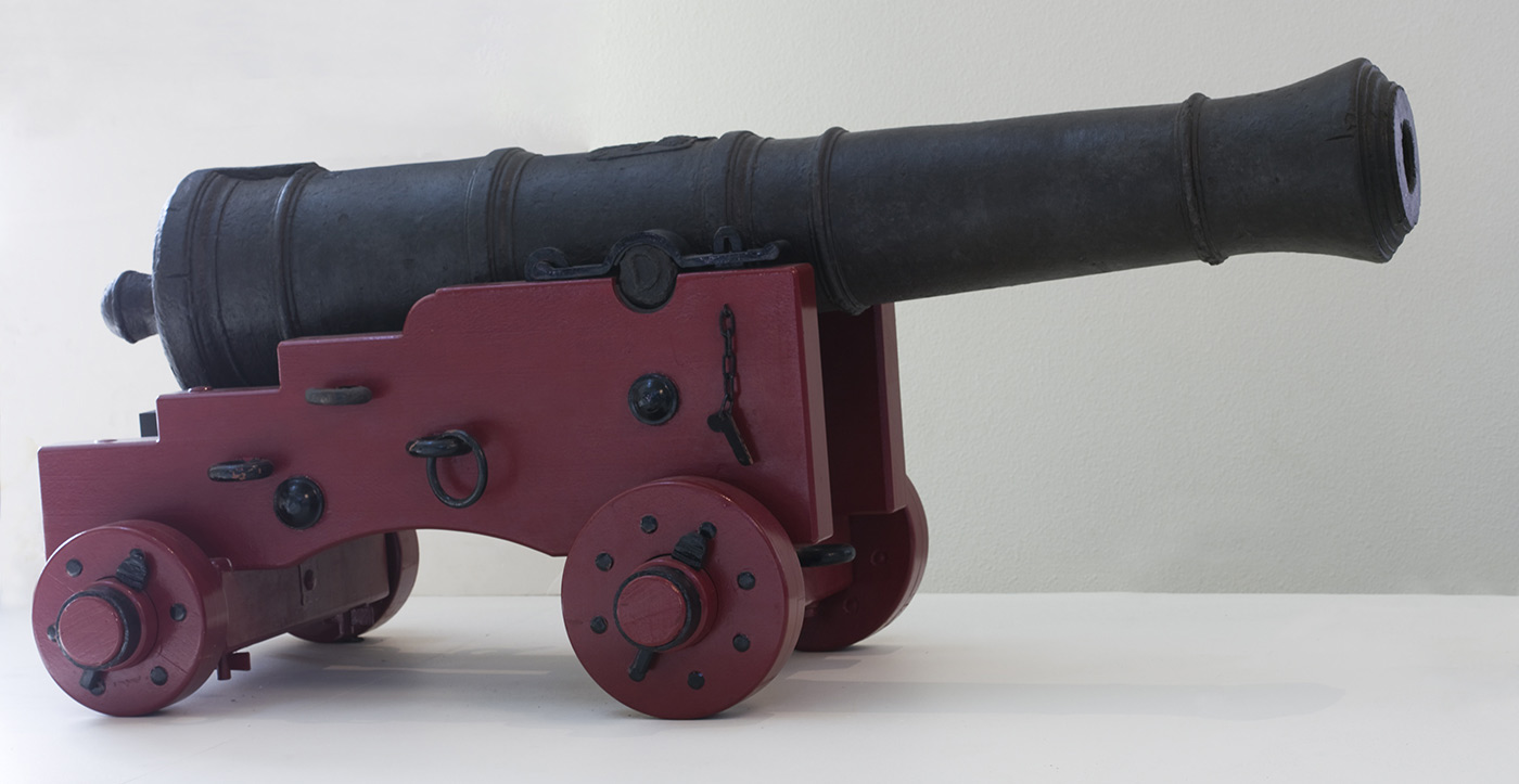 Cannon from HMB Endeavour about 1745 with replica wooden carriage.