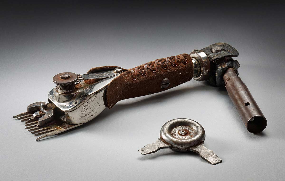 Studio photograph of a a pair of wool shears.