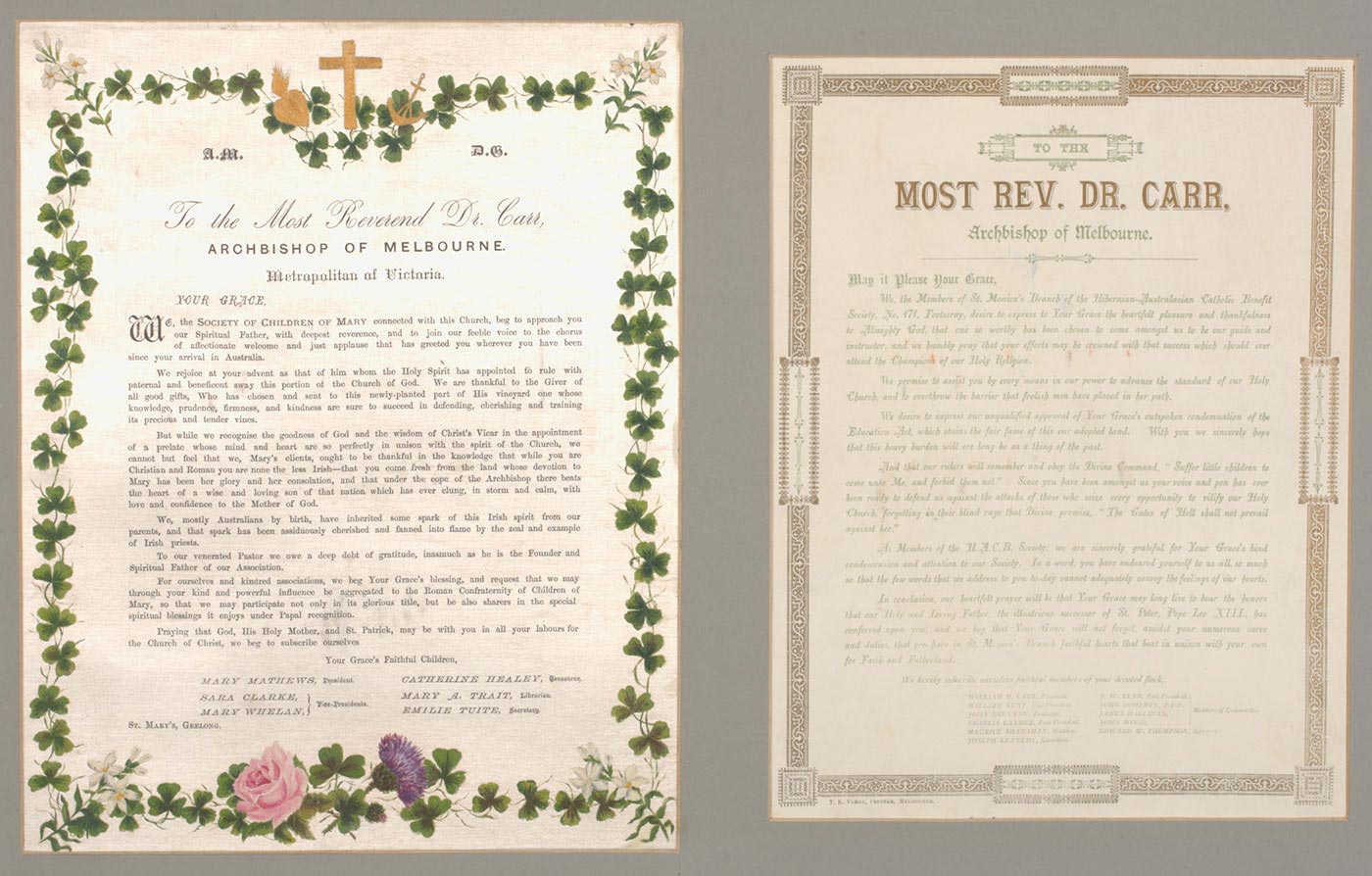 Page from a religious-themed book featuring calligraphy, ornate borders and illustrations.