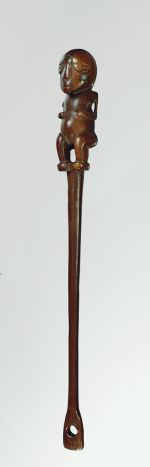 Flywhisk handle Flywhisk handle made of ironwood, with the lower part shaped like a human figure and the upper part consisting of a spoon-like form.