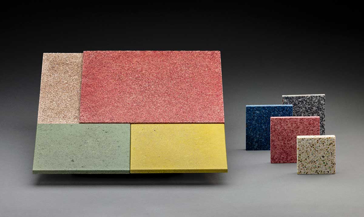 Set of coloured tiles on display.