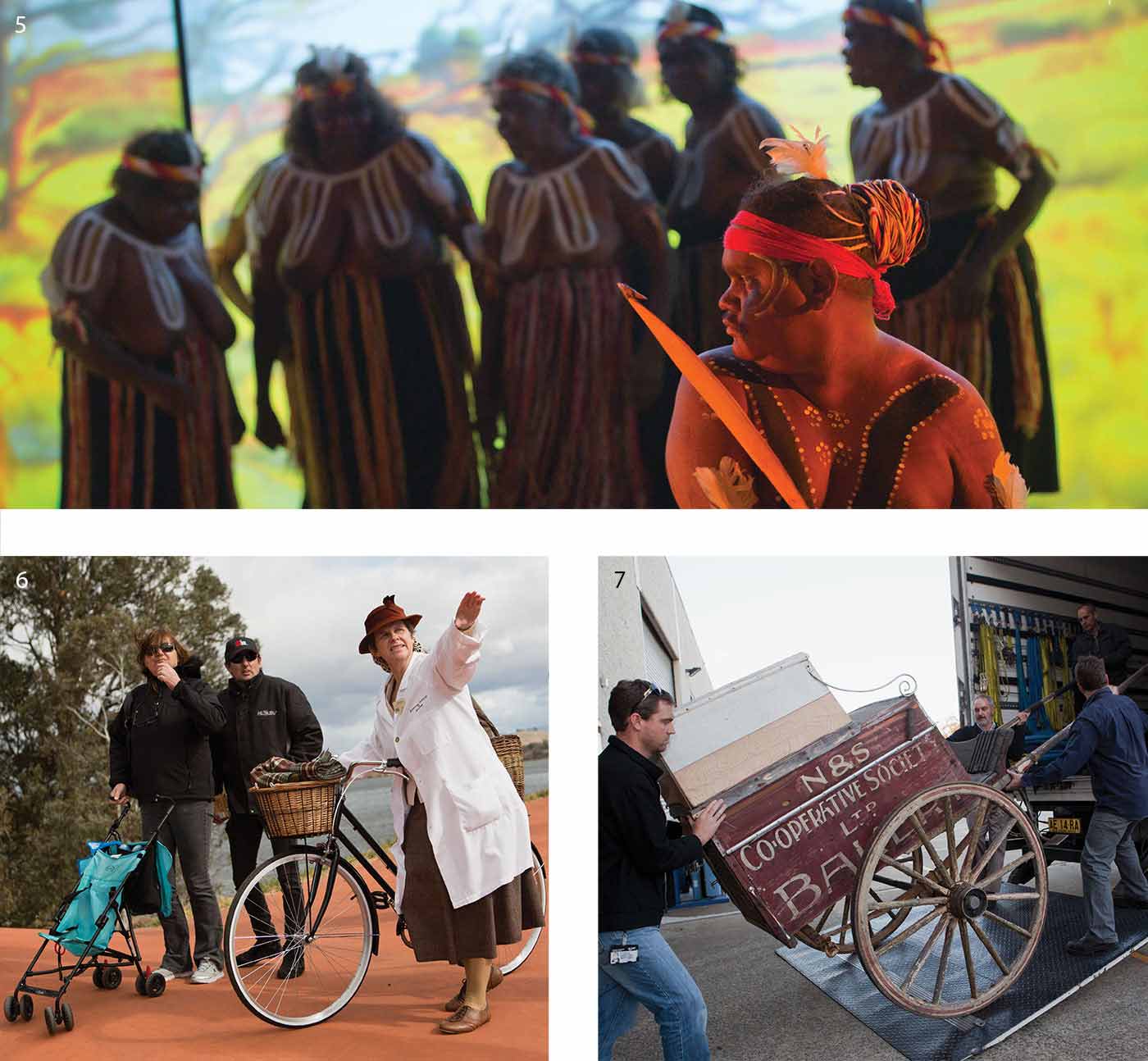 A compile of three photographs into a large square. The images are numbered 5, 6, 7 and 8.