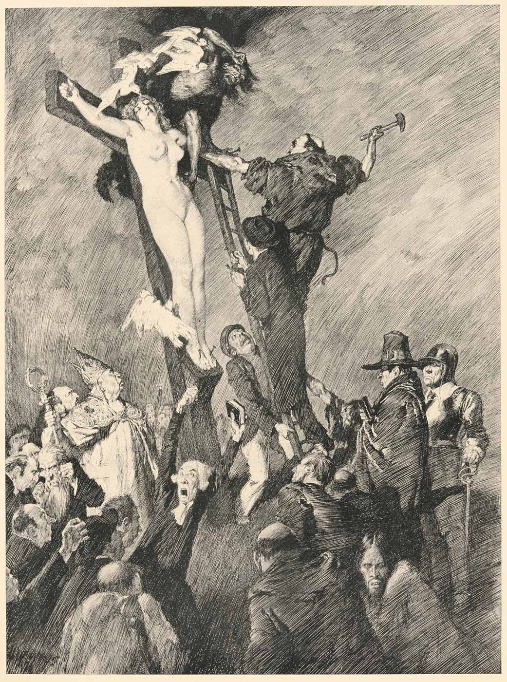 The Crucified Venus pen and ink drawing